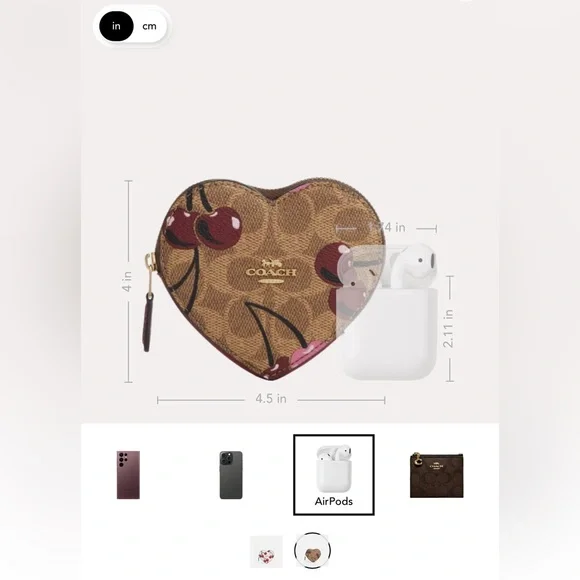 Coach NWT Heart Coin Case In Signature Canvas With Cherry Print - Picture 8 of 14